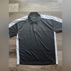 Hot Topic mens Black with white stripe zip polo size Medium